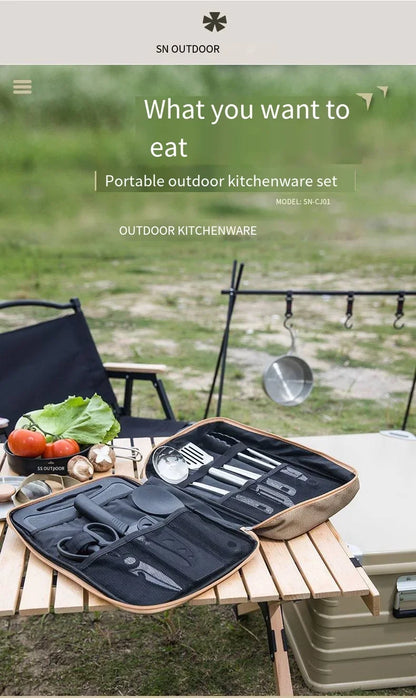 Outdoor Camping Kitchenware 8-Piece Set Comes with A Full Set of Thickened Cookware Storage Kit Cutlery Camping Supplies Tools
