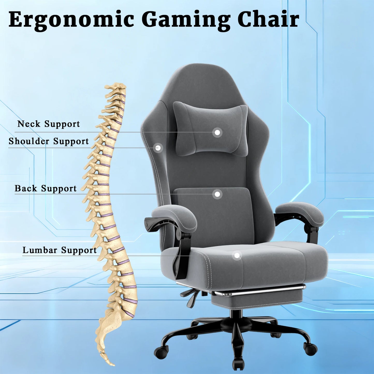 Ergonomic Gaming Chair Electronic with Massage Adjustable Lumbar Support And Foot Pedals Breathable Fabric Computer Chair