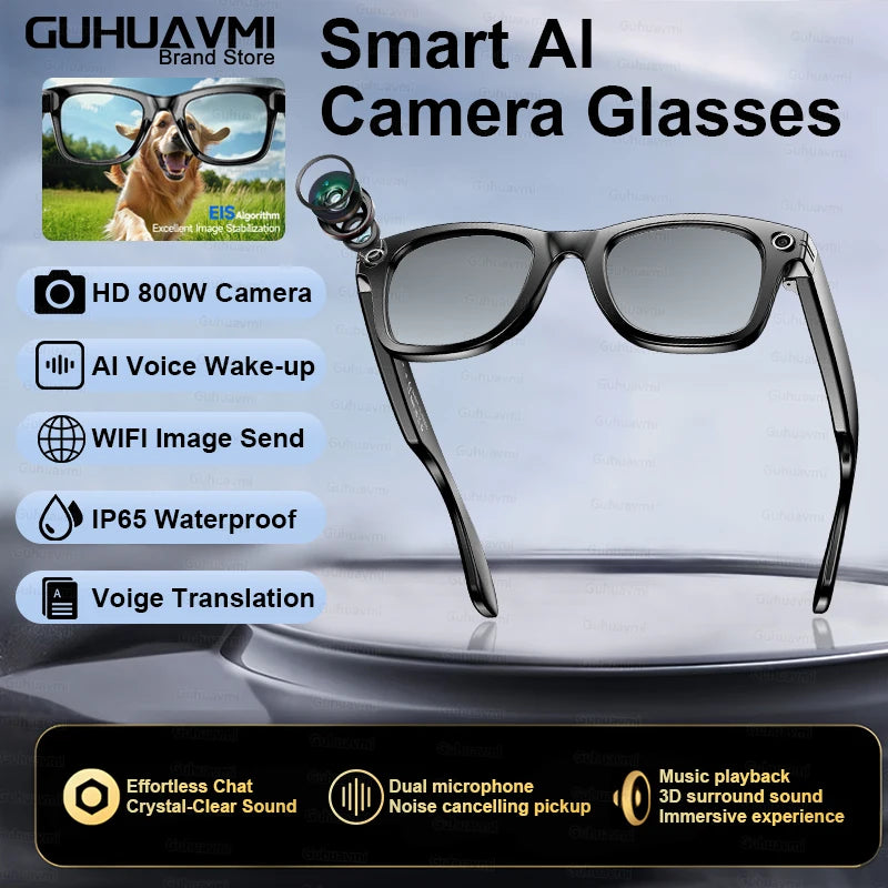 2025 Smart Glasses Women Wireless Bluetooth Call Sunglasses 800W Pixel Dual Camera Voice Assistant Intelligent Translation Glass
