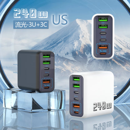240W GaN Charger 2 Port USB C + USB A Fast Wall Charger UK/EU Plug PD Super Fast Charging For iPhone Samsung iPad Android Phone