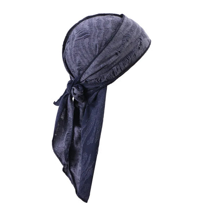 Men's Distressed Street Pirate Style Durag Head Wrap,Breathable Casual Streetwear Bandana with Double Long Tail Strap Pirate Hat