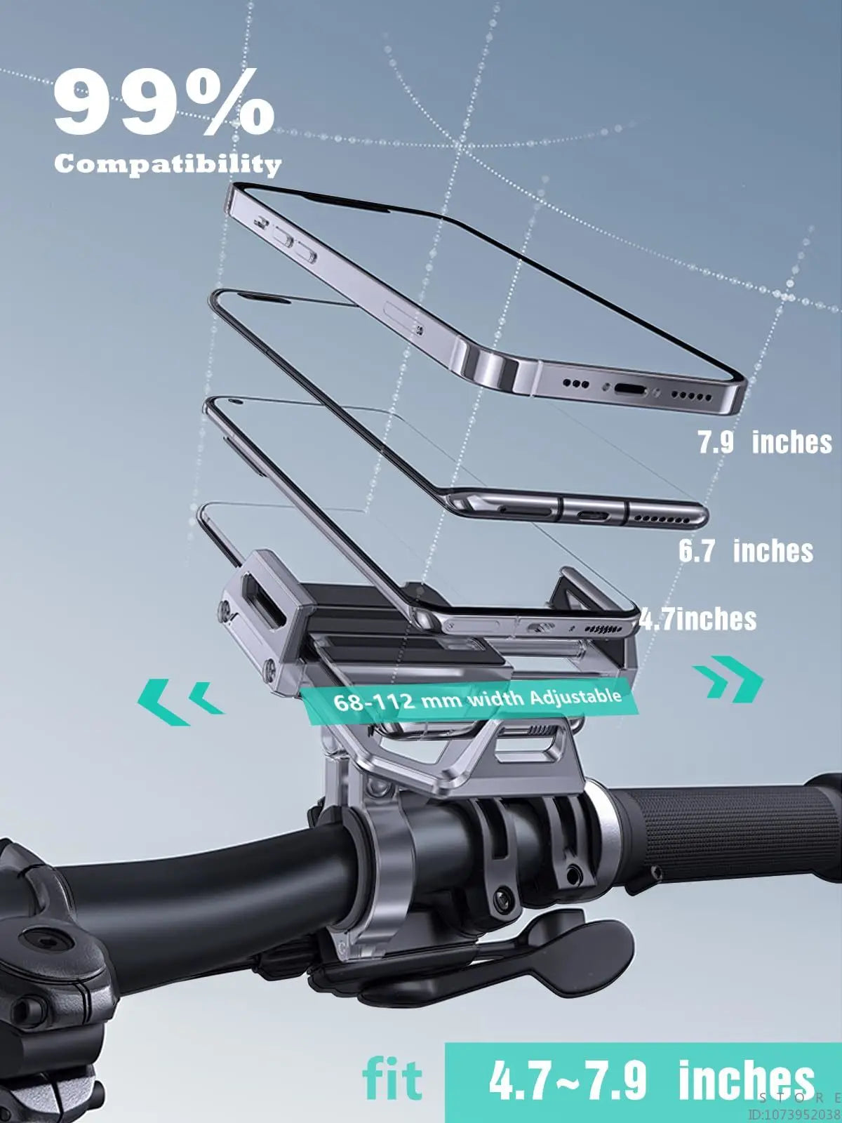 Aluminum Mobile Phone Holder for Motorcycle, Handlebar Bike Phone Mount,Suitable for Cycling, Mountain and Off-road