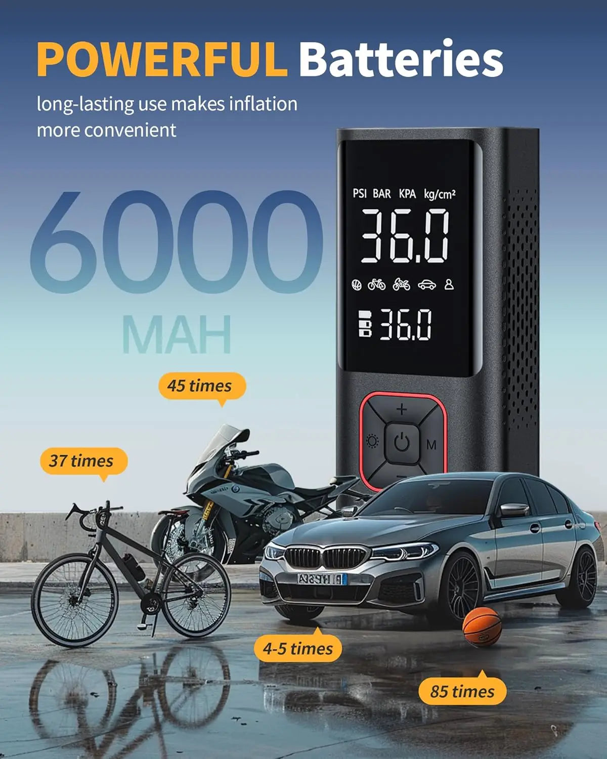Cordless Tire Inflator 150PSI Portable Air Compressor with Auto Shutoff, LED Light for Car, Motorcycle, Bike