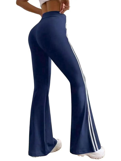 Women's Casual Sports Flared Pants, Side Stripe Design, High-Waisted and Hip-Lifting, Suitable for All Seasons, Slim-Fit Long Pants