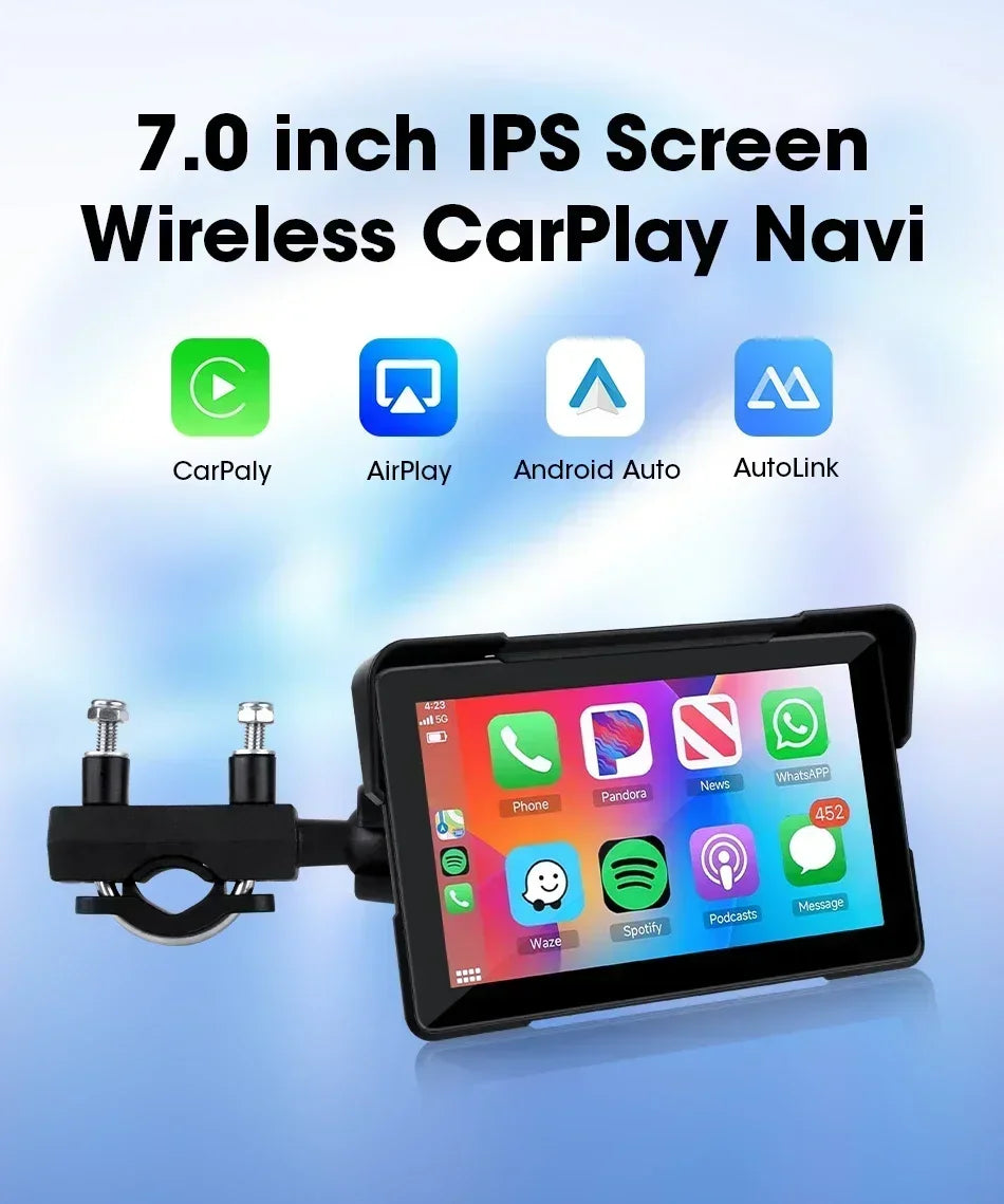 7 inch Portable Motorcycle Navigation Support 2K Camera  IPX7 Waterproof LCD Display For Wireless CarPlay Android Auto