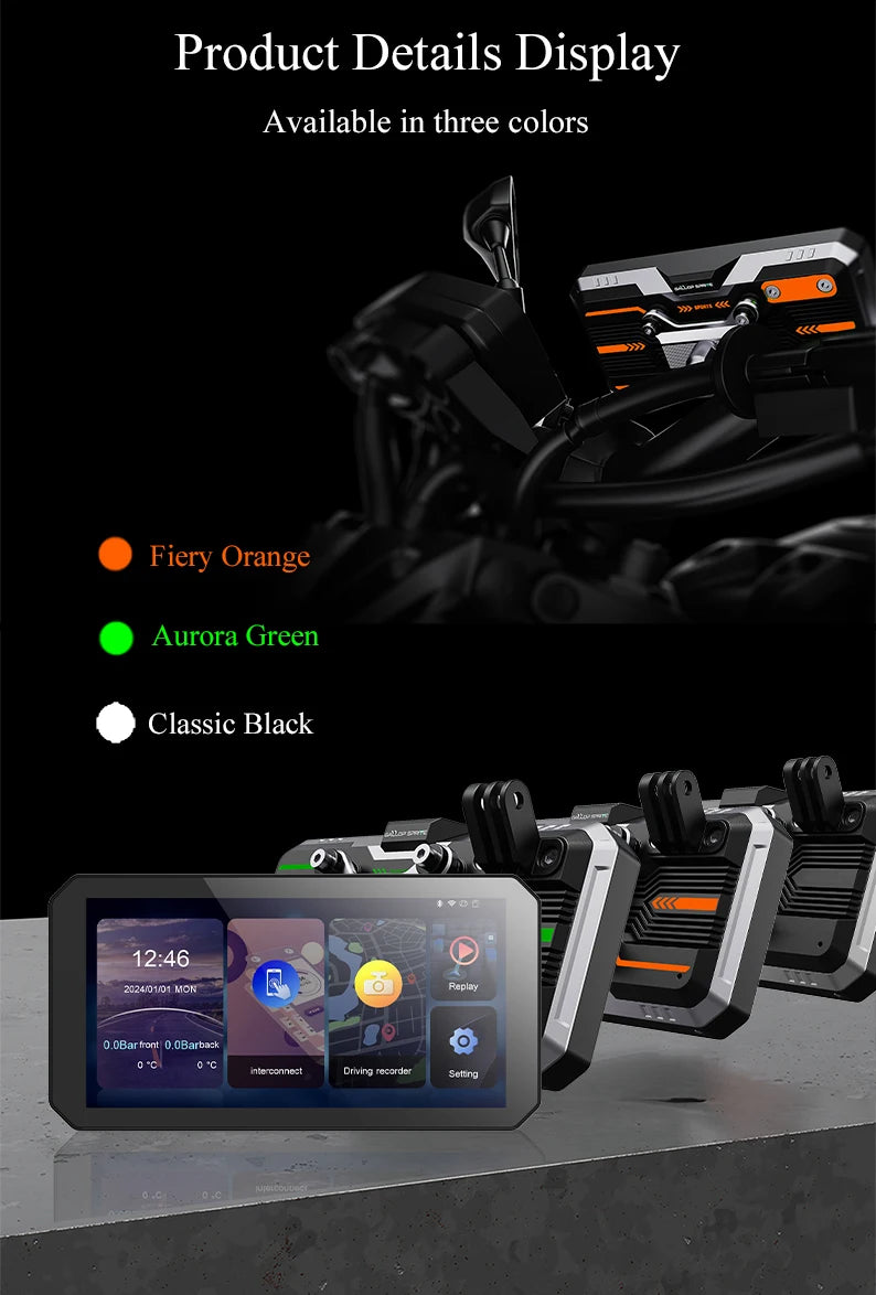Gallop Sprite 6 inch Motorcycle GPS Navigation Wireless CarPlay Android Auto DVR Drive Recorder Portable Moto Monitor IPX7