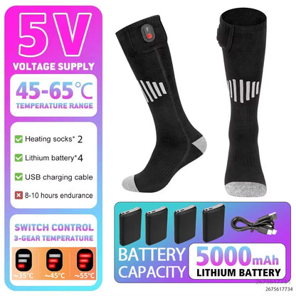 Winter Heated Socks Warm Ski Electric Heating Thick Soft Stockings Unisex For Outdoor Thermal Hunting Camping Warmer