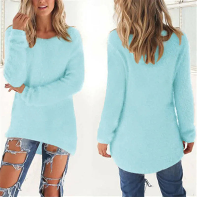 Sweater Woman autumn/winter 2022 Solid Color Long Sleeve O-neck Fleece Sweaters Women Fashion Dropshipping Sale CHD3059