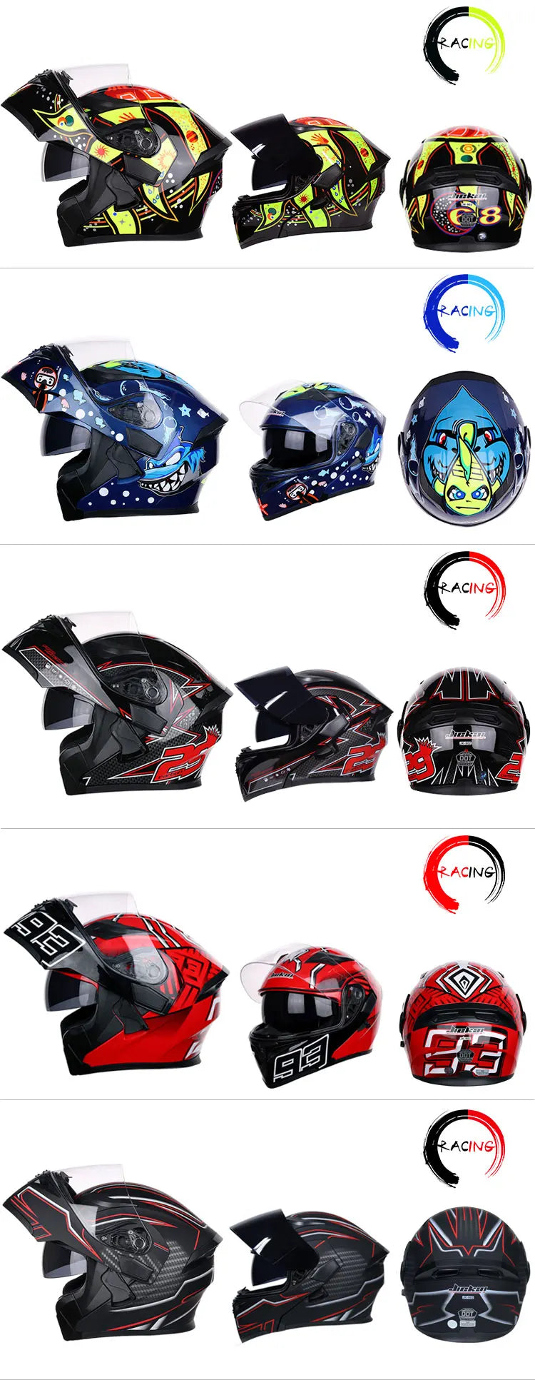 JIEKAI Motorcycle Flip Up Helmet Personality Horn Tail Motorbike Motocross Shark Moto Helmet Technology Design Full Face Casco