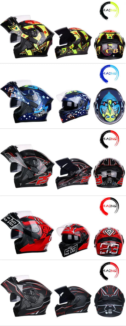 JIEKAI Motorcycle Flip Up Helmet Personality Horn Tail Motorbike Motocross Shark Moto Helmet Technology Design Full Face Casco