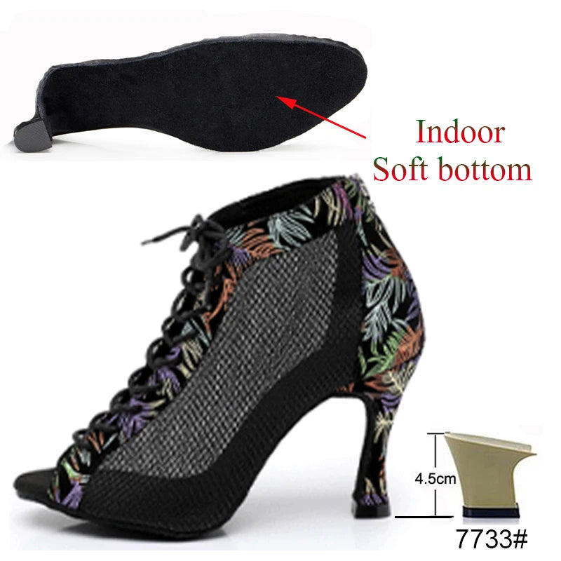 Latin Shoes Salsa Tango Ballroom Party Sports Women's Heeled Boots Summer Breathable Sandals Outdoor Dance Boots On Sale