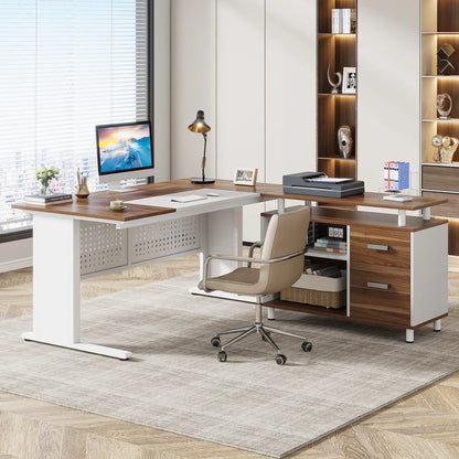 Tribesigns 63 Inch Executive Desk with File Cabinet, Large Office Desk L Shaped Computer Desk with Drawers and Storage Shelves