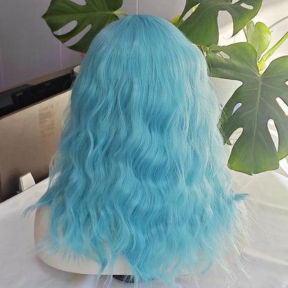 Sky Blue Wave Hair Synthetic Lace Wig Loose Wave Light Blue Hair Lace Front Wigs Women Cosplay Makrup Use Heat Fiber Blue Hair