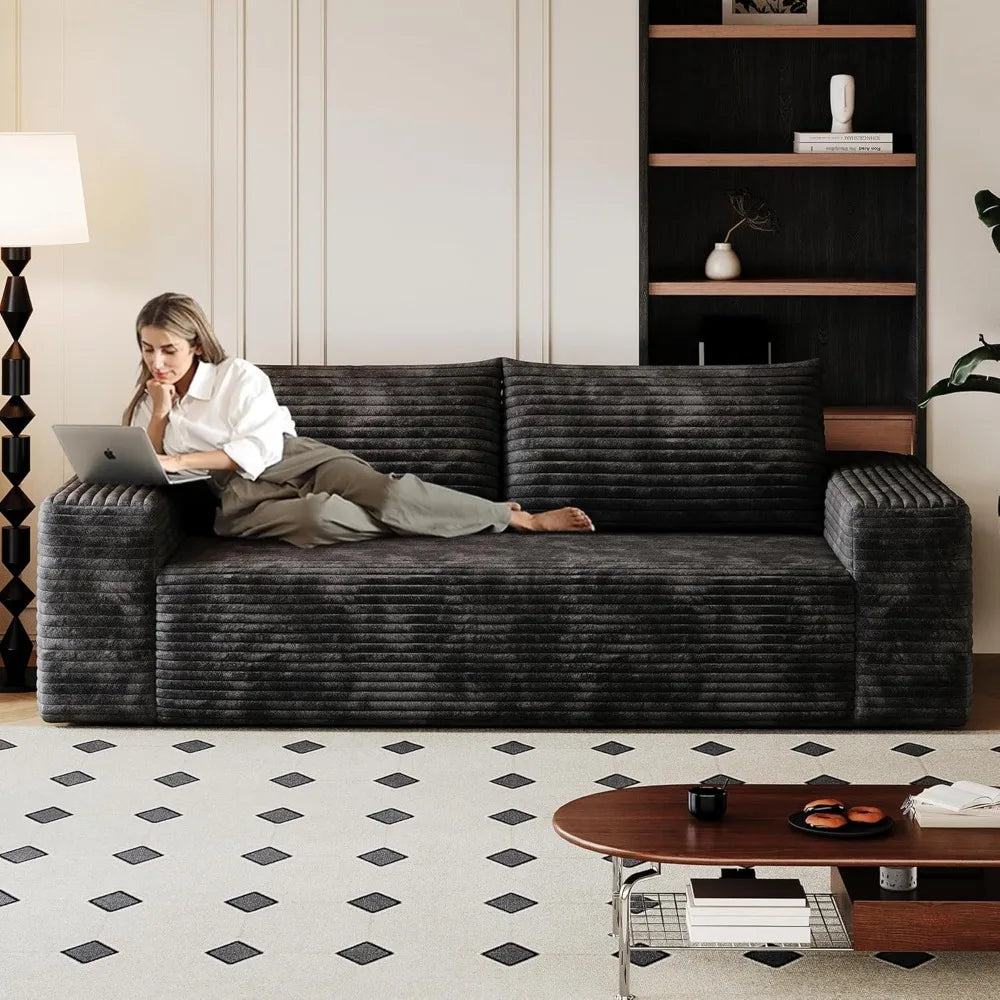 71" 3-Seater Love Seat Sofa,No Assembly Required,Plush Corduroy Loveseat Boneless Couch with High Cushion Backrest and Wider Arm
