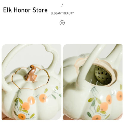 140ml Pure Hand-painted Persimmon Lifting Beampot Retro Plant Ash Pumpkin Pot Chinese Tea Soaking Kettle with Filter Kung Fu Tea