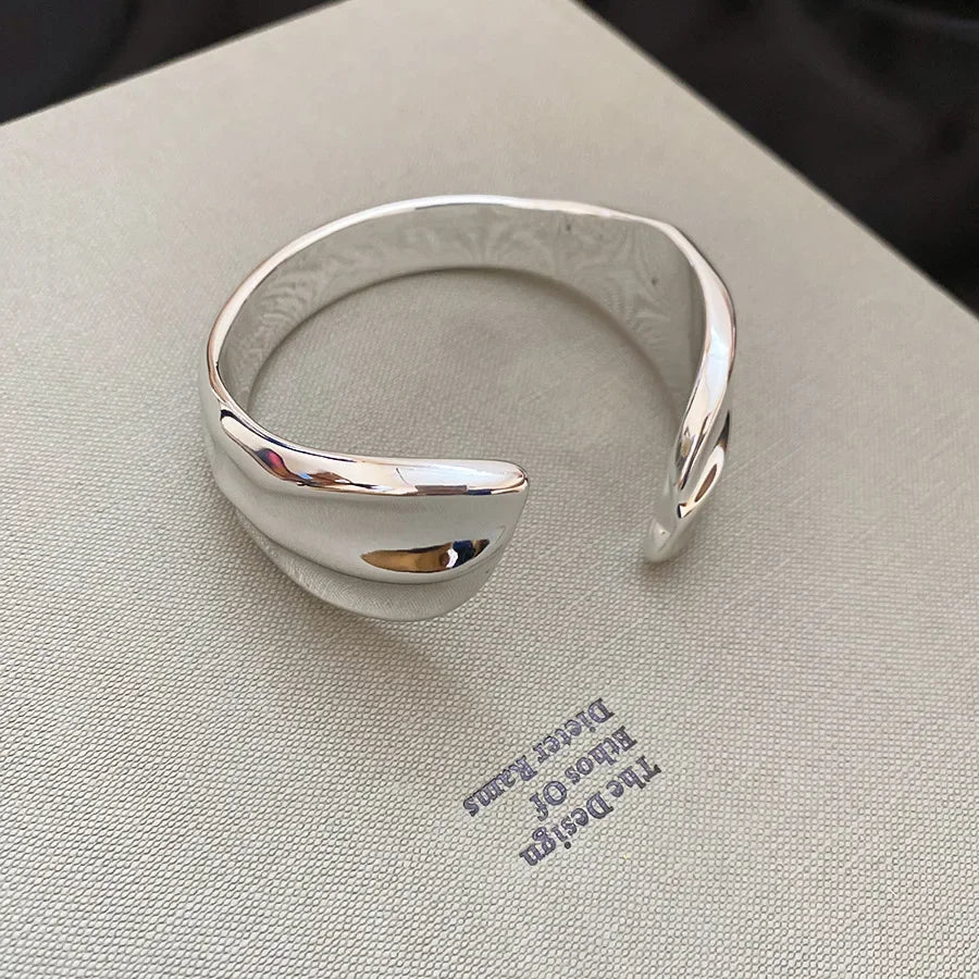 Punk Silver Color Acrylic Cuff Bracelet for Women Men Geometric Round Wide Bracelets Bangles Party Hand Accessories Gifts F