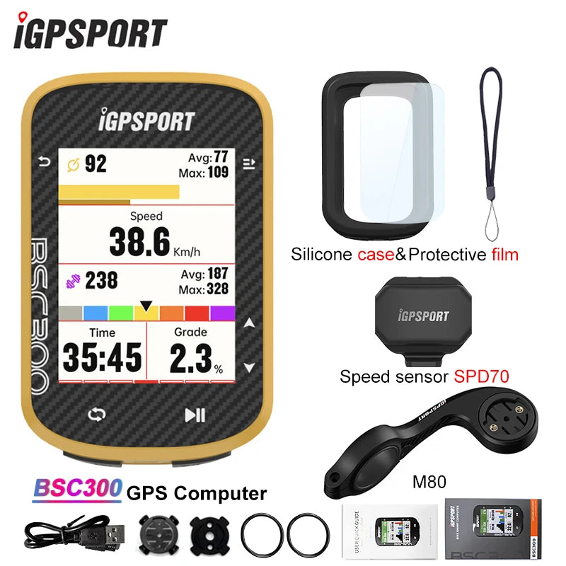 iGPSPORT BSC300 BSC 300 Yellow Computer ANT+ Wireless Bike Speedometer Bluetooth GPS route navigation notification Odometer