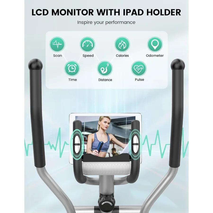 Elliptical Machine for Home Hyper-Quiet Elliptical Exercise Machine Compact Elliptical Trainer w/8 Levels Adjustable Resistance