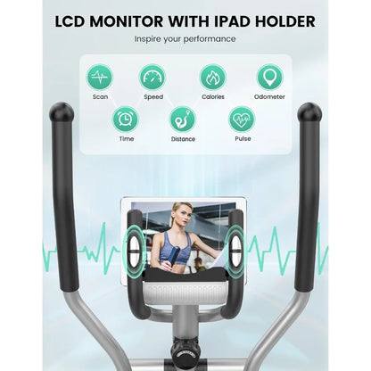 Elliptical Machine for Home Hyper-Quiet Elliptical Exercise Machine Compact Elliptical Trainer w/8 Levels Adjustable Resistance