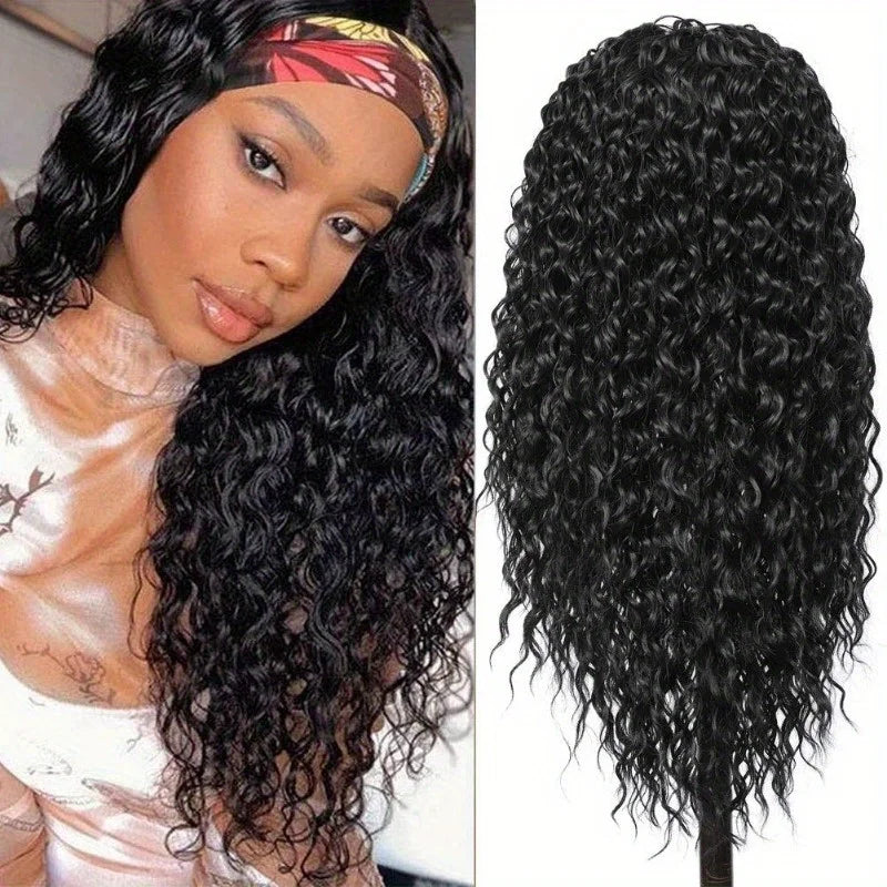 Human Hair 200% Density Headband Wig Human Hair Wigs Wear and Go Glueless Wig Curly Deep Wave Headband Wig Natural Color