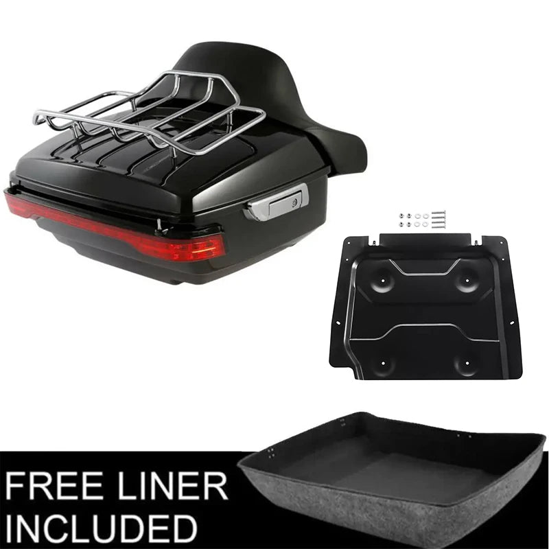 Motorcycle King Trunk Pad Top Rack LED Brake Light For Harley Touring Road Glide 2014-2025