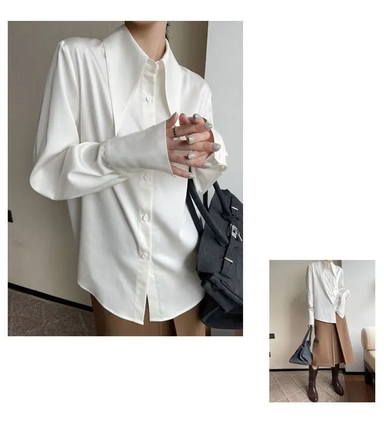 Spring Autumn New Elegant Long Sleeve Loose Shirt Tops Solid Color All-match Fashion Blouse Temperament Korean Women Clothing