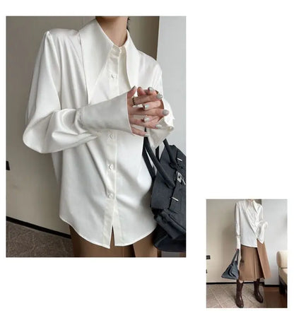 Spring Autumn New Elegant Long Sleeve Loose Shirt Tops Solid Color All-match Fashion Blouse Temperament Korean Women Clothing