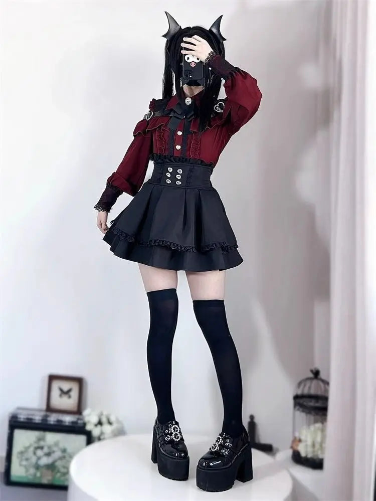 Gothic Women's Clothing Shirt Long Sleeve Lolita Blouse Japanese Bow Tie Sweet Cute Tops Design Streetwear Y2k Retro Blouse New