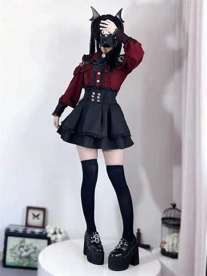 Gothic Women's Clothing Shirt Long Sleeve Lolita Blouse Japanese Bow Tie Sweet Cute Tops Design Streetwear Y2k Retro Blouse New