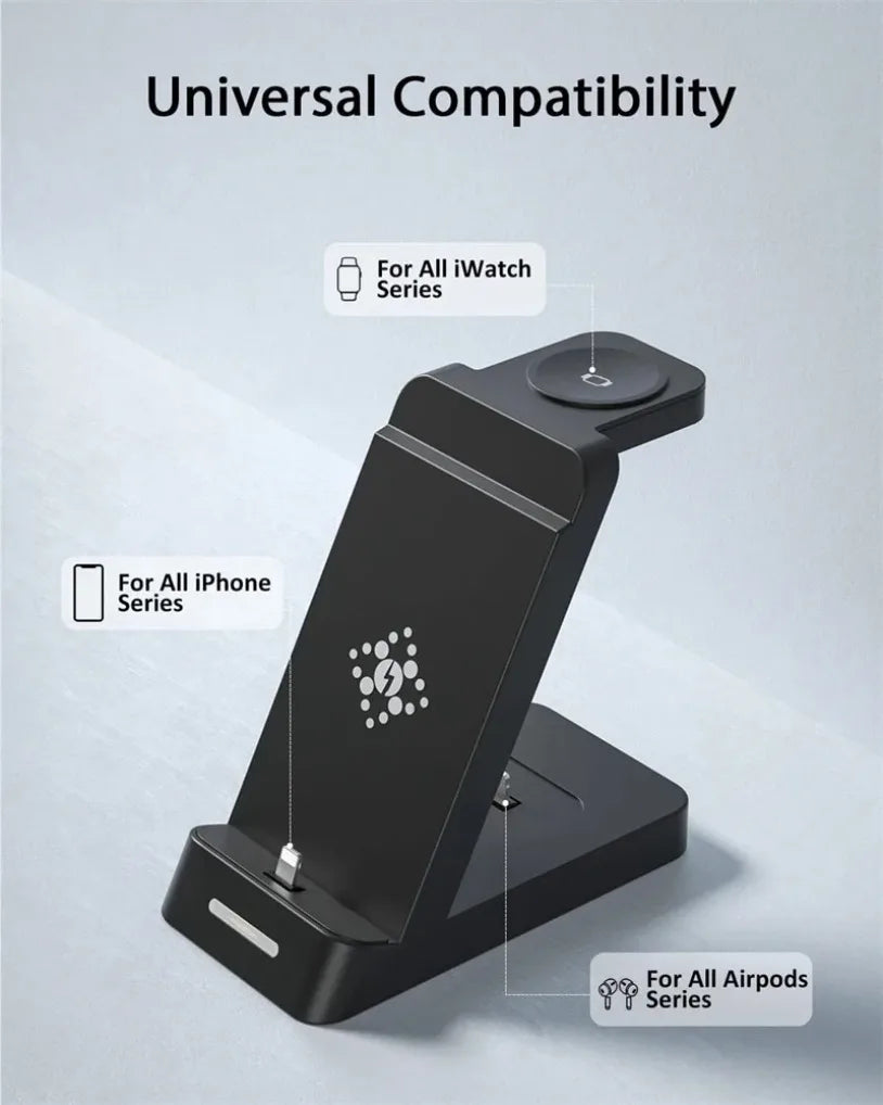 3 in 1 Wireless Charger Stand Fast Charging Station - for iPhone 17-12/X Apple Watch AirPods Samsung Galaxy S25/S23/S22 Charger