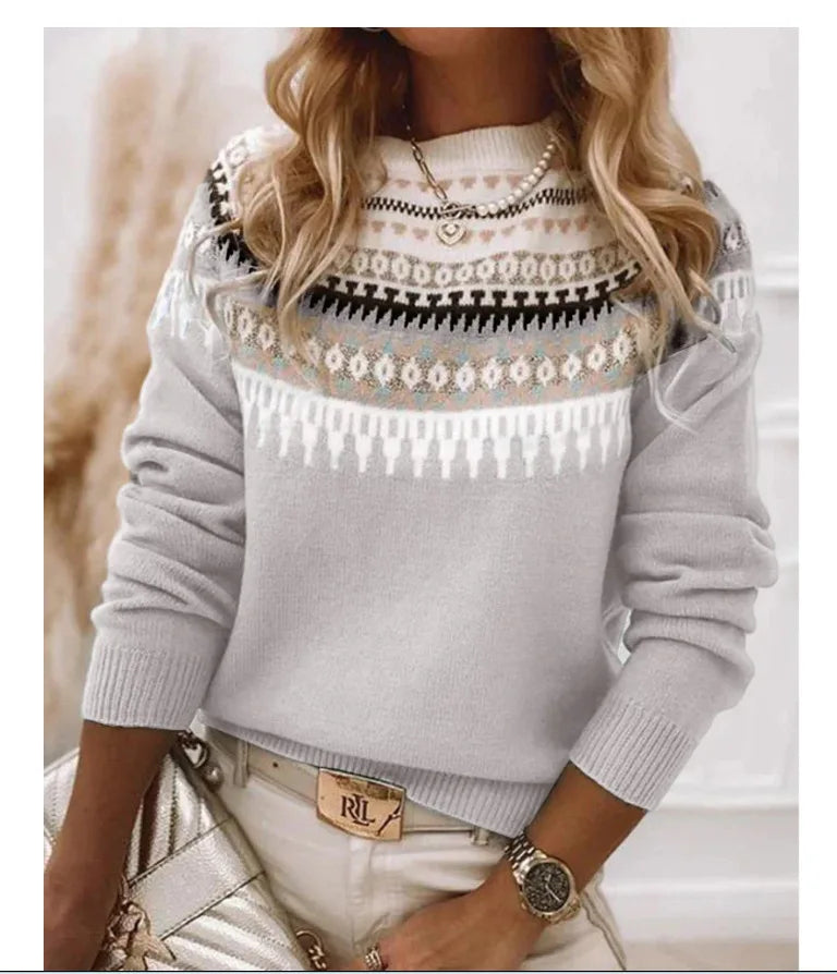 2025 Spring Knitted Women Sweater Print O-neck Long Sleeve Casual Loose Sweaters Female Winter Elegant Trendy Ladies Clothes