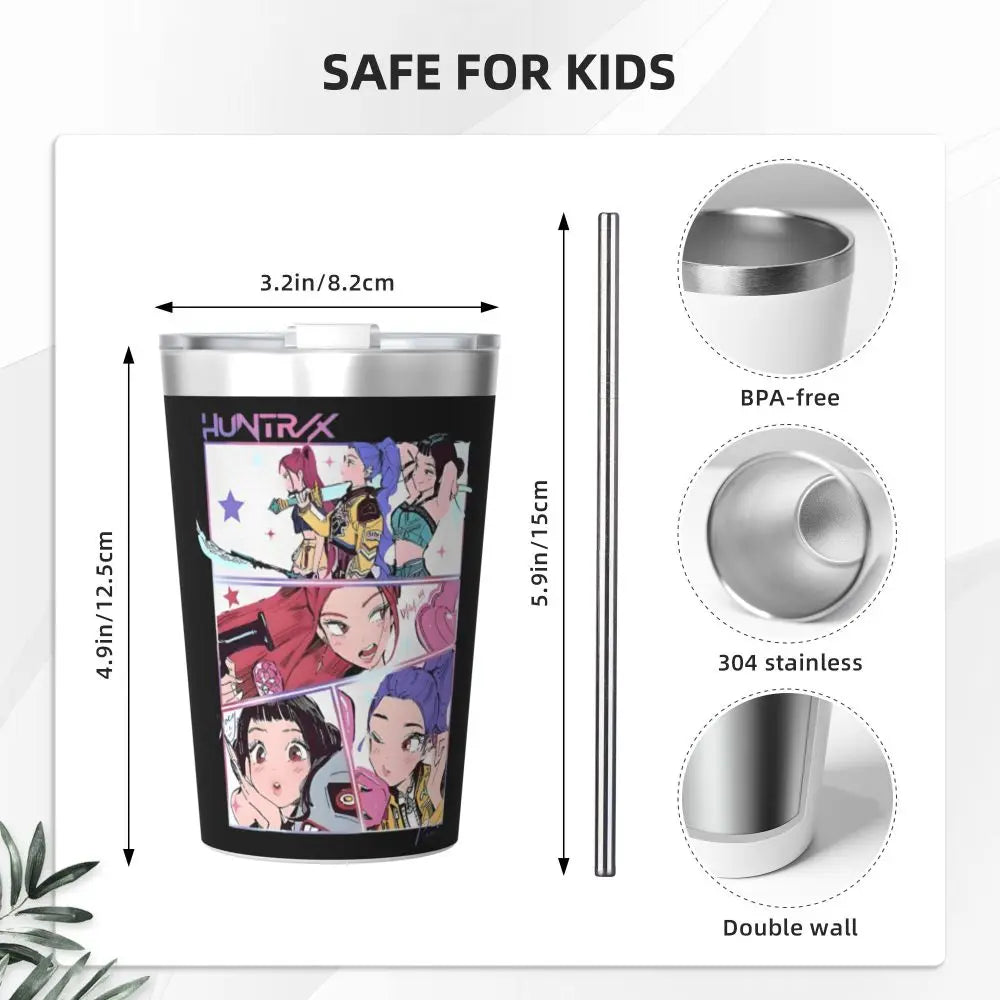 Mystery Saja Boys Kpop Demon Hunters Tumbler With Straw For Kids Stainless Steel Travel Mugs Double Wall Vacuum Insulated 12oz