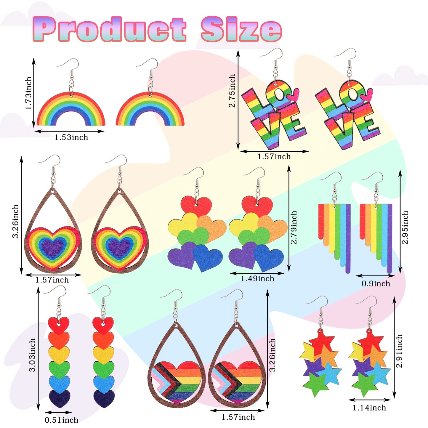 8Pairs/Set Rainbow Earring Colorful Bohemian Summer Dangle Earring Pride Friendship Jewelry Gift For LGBT Bisexuals Lesbians Gay