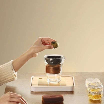 360 Rotation Poreless Filtration Teapot Glass Tea Maker Infuser Semi-Automatic Teaware for Home Office Travel Gong Fu Tea set