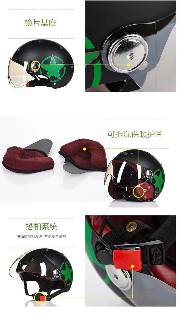 BEON Motorcycle Helmet for Adult and Child All Seasons Electric Vehicle Half Helmet Summer Sun Protection Helmet Motorcycle