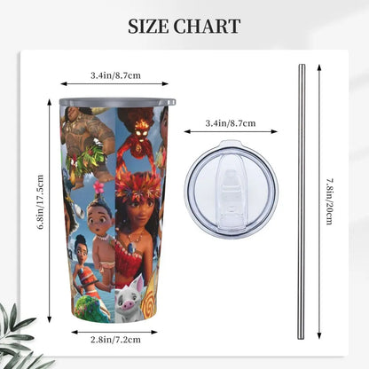 Moana and Pua Cartoon Movie Insulated Tumbler with Straws Stainless Steel Coffee Mugs Double Wall Car Bottle Cups 20oz