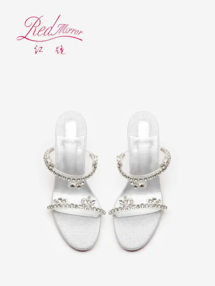 Rhinestone Heeled Sandals Red Shiny Bottoms Luxury Brand Hollow 2027 Elegant High Heels Sexy Slingbacks Ladies Shoes Women Shoes
