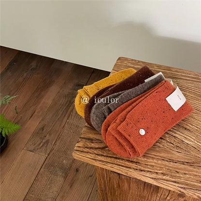 SP&CITY Colored Dotted Sheep Woolen Socks Women's Winter Warm Keeping Middle Tube Socks Casual Thick Korean Fashion Stockings