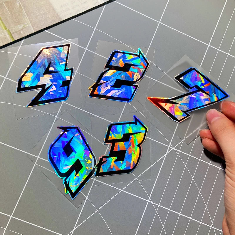 1PC Arabic Numbers Motorcycle Stickers Reflective Holographic Carbon Effect for Helmet Scooter Fuel Tank Front Fairing Decals