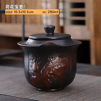 Purple Pottery Relief Teapot Hand-carved Dragon Pattern Beauty Kettle Traditional Ball Hole Filter Pot Chinese Zisha Tea Set