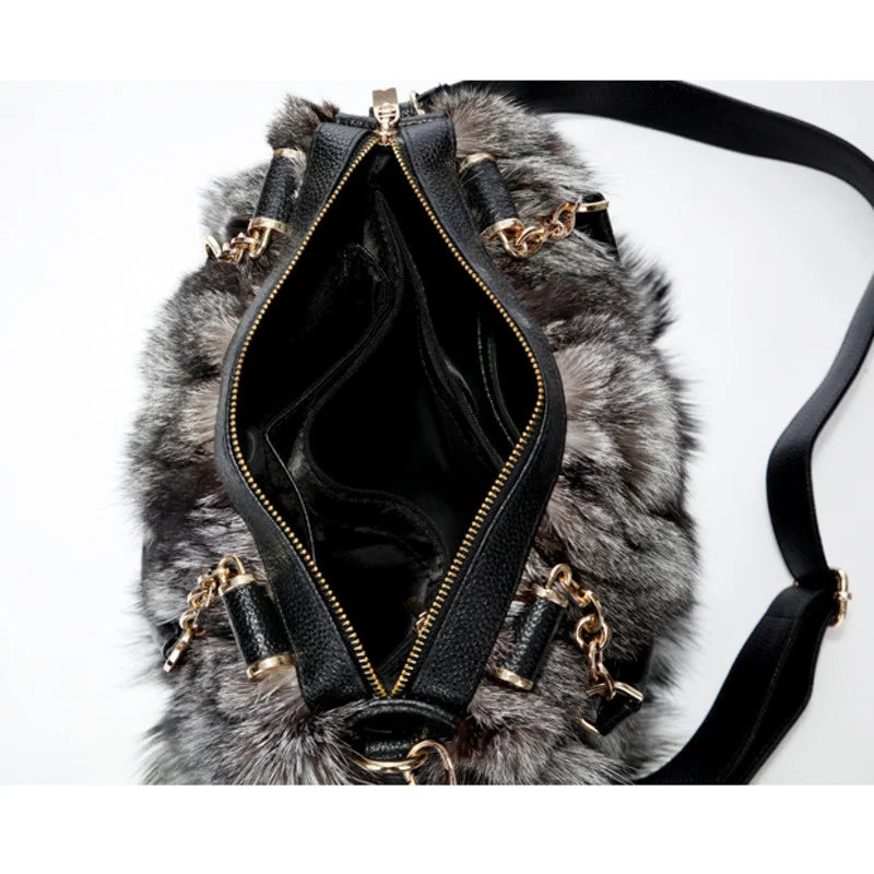Winter Fox Fur Bag Women's Fur Bag Fashion Fur Handbag Ladies Bags Purses Women Shoulder Bag Real Silver Fox Fur Messenger Bags