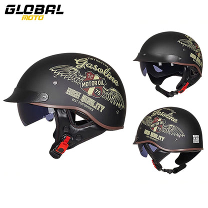DOT Certification Motorcycle Helmet Retro Motocross Half Helmet Open Face Scooter Biker Sunshade Lens Summer Moto Men Helmet