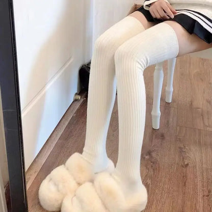 Long Socks Women Soft Wool Cashmere Socks Winter Solid Knitted Stocking Skinny Casual Knee High Fluffy Warm Thicken Girls Socks