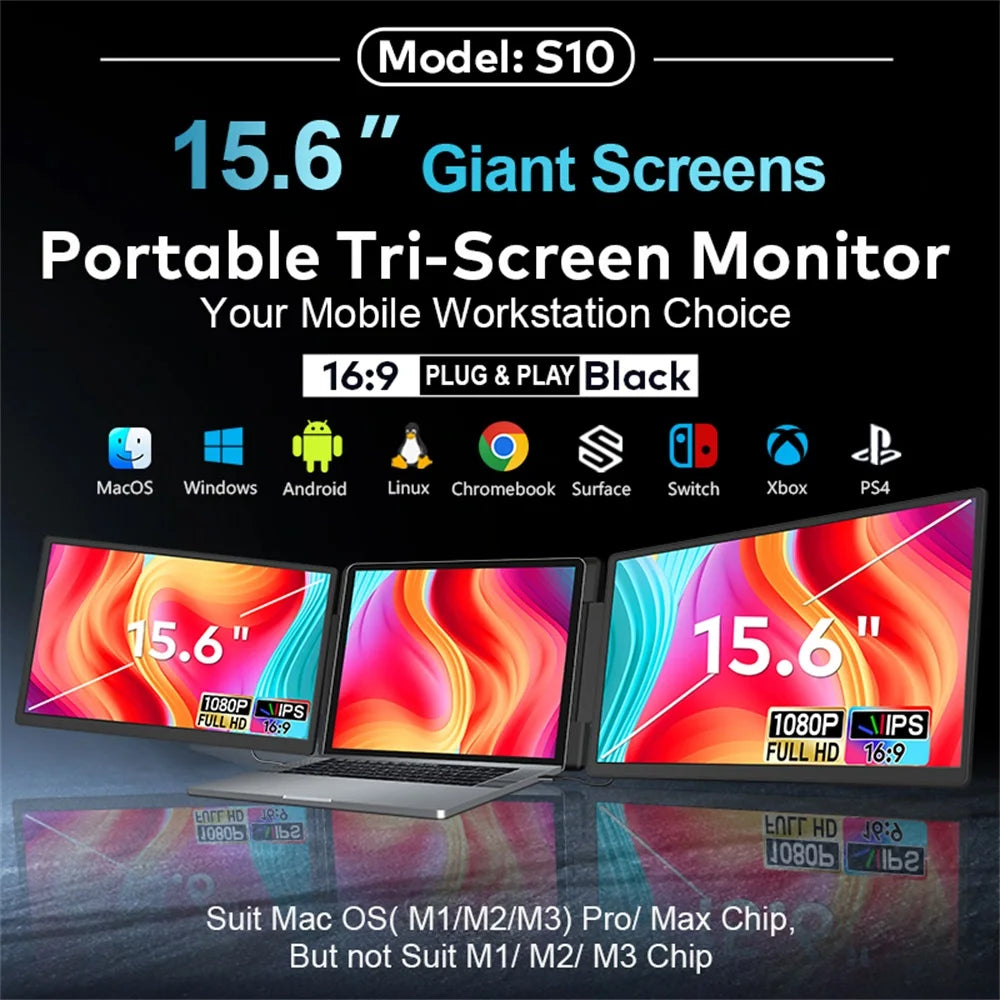 Rospider 15.6 Inch Dual Screen Extender Display FHD IPS Triple Expandable Monitor High Definition for Laptop Productivity
