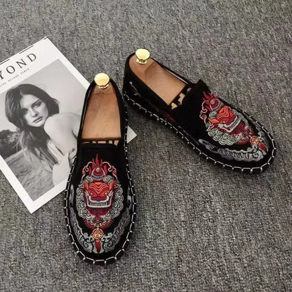 Old Beijing Cloth Shoes Embroidery Flower Social Guy Male Moccasin-Gommino Student Casual Shoes Fashion National Chinese Style