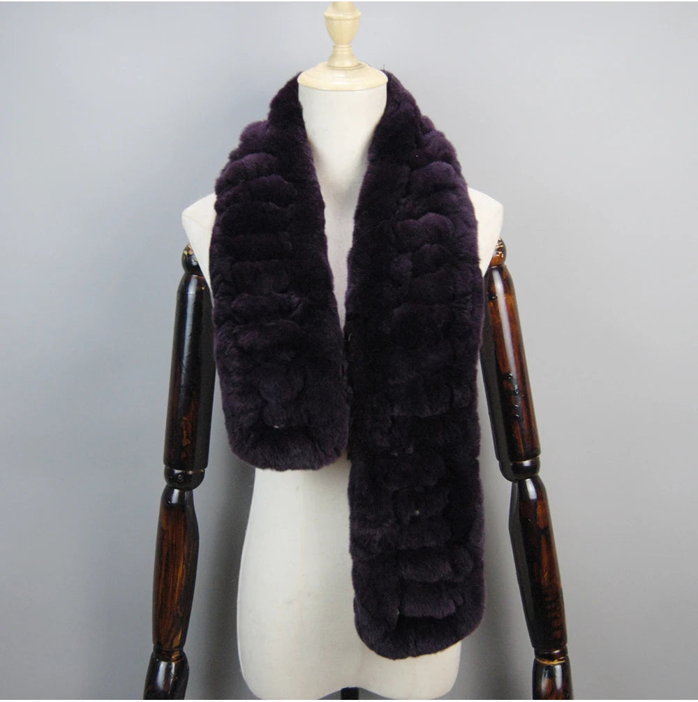 Winter Women Knitted Real Rex Rabbit Fur Scarf Natural Soft Long Style Rex Rabbit Fur Muffler Lady Warm 100% Genuine Fur Scarves