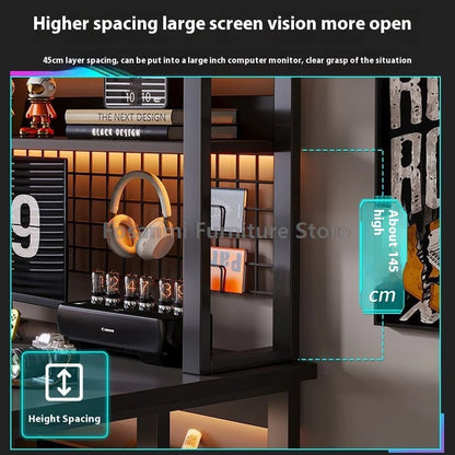Black Wide Students Study Desk Modern Office Sturdy PC Desk with Shelf Y-Shaped Metal Frame Gaming Computer Table for Home Gamer