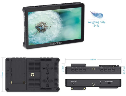 FEELWORLD F5 PRO V4 6" 3D LUT Touchscreen Monitor 4K HDMI I/O High-Res Rec.709 Aux Power Multiple Mounting Options