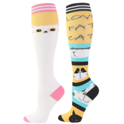 2Pairs New Cat Compression Socks Knee High 20-30 Mmhg Fit Medical Edema Diabetes Varicose Veins Running Compression Sports Socks