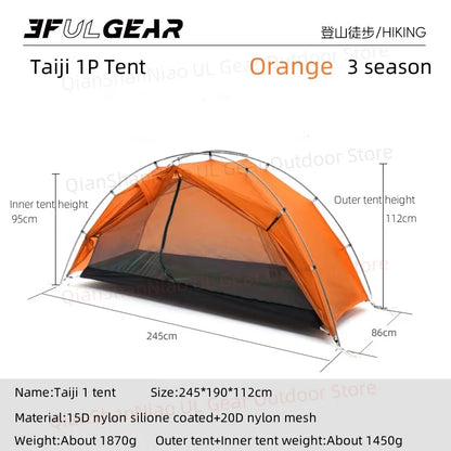 3F UL GEAR Taiji 1 Tent Outdoor Camping 1 Person Tent Ultralight 15D Nylon Tent Waterproof Hiking Mountaineering